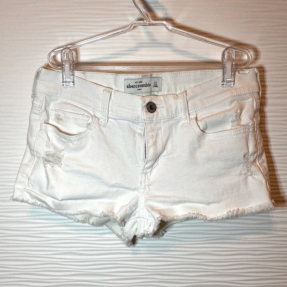 Abercrombie & Fitch Kids Distressed White Denim Shorts Kids 14